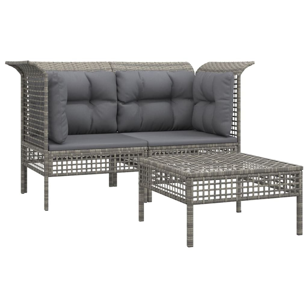 "2026 Aktion" 3-tlg. Garten-Lounge-Set - CLORIS - Balkonmöbel/Terassenmöbel - mit Kissen Grau Poly Rattan DEMöbel 6778845