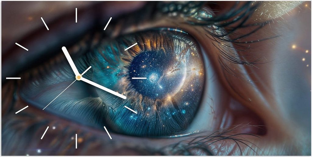 Wanduhr aus Glas mit Motiv Galaxie im Auge- 60 x 30 cm - inkl. Aufhängesystem