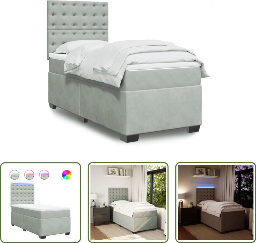 The Living Store Boxspringbett mit Matratze Hellgrau 90x190 cm Samt