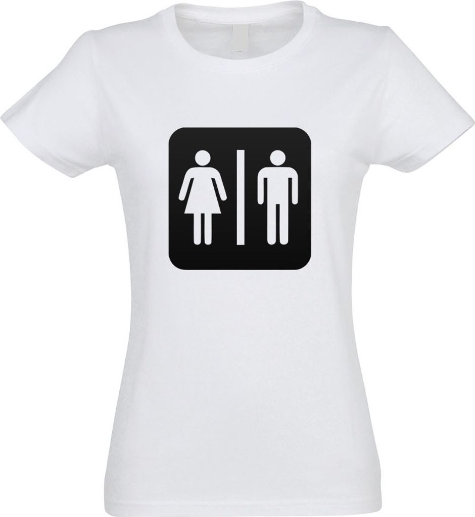 Kiwistar - T-Shirt tailliert - Damen - Weiss - WC Toilette Piktogramme - mit Motiv Bedruckt - Funshirt Design - Sport - Freizeit - Damen - XXL