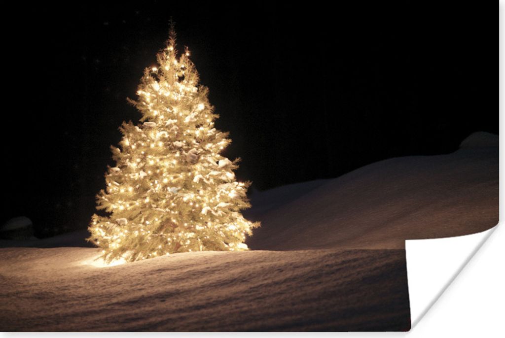 MuchoWow Poster Ein beleuchteter Weihnachtsbaum in der Nacht 120x80 cm - Bilder