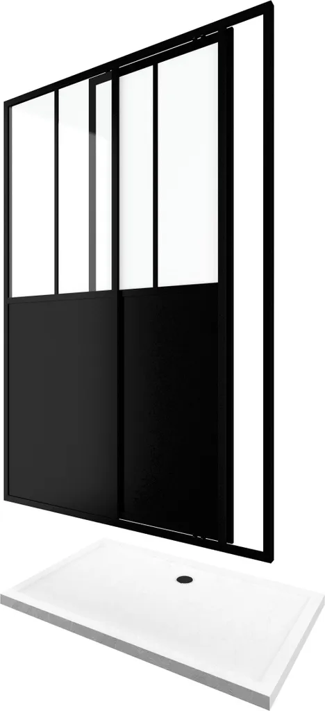 Aménagement Salle de Bain : Douche Coulissante Noire et Blanc 120x90