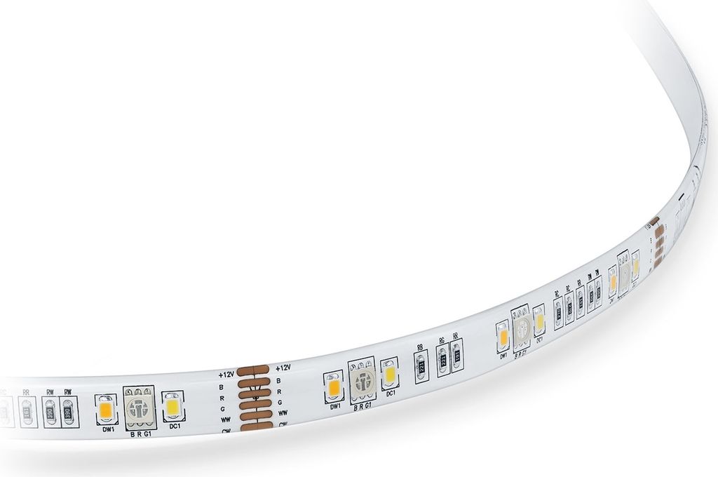 A close-up, studio shot of an LED strip light against a white background.