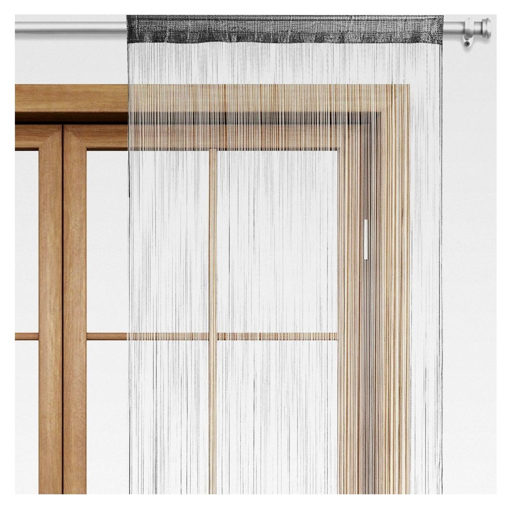 Fadenvorhang Türvorhang 90x245 cm grau - Stangendurchzug kürzbar waschbar Uni einfarbig in vielen Farben