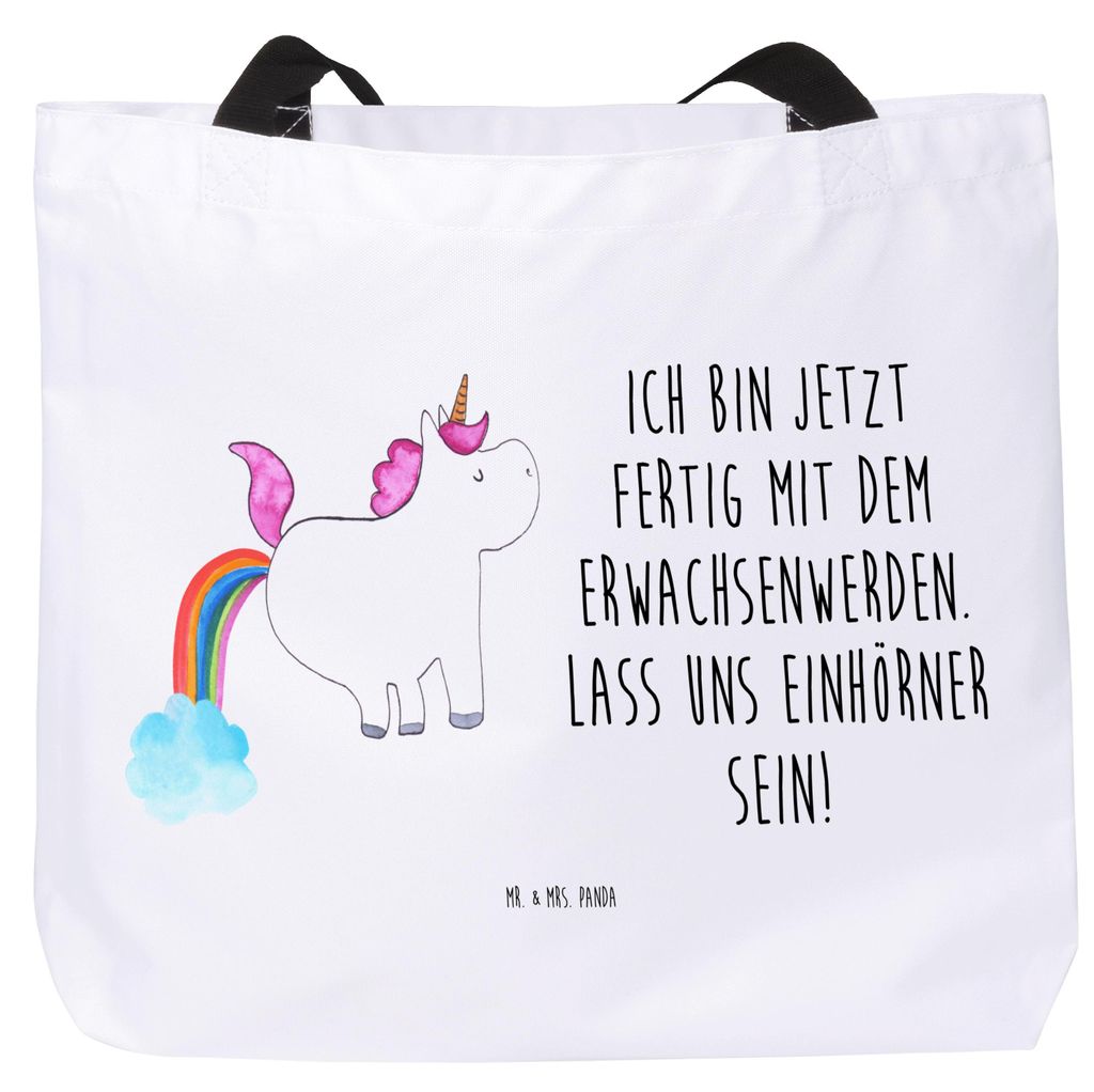 Mr. & Mrs. Panda Reisetasche Einhorn Pupsen - Weiß - Geschenk, Schultasche, Lustig, Unicorn, Laptoptasche, Tasche, Glitzer, Tote Bag, Einkaufstasc...