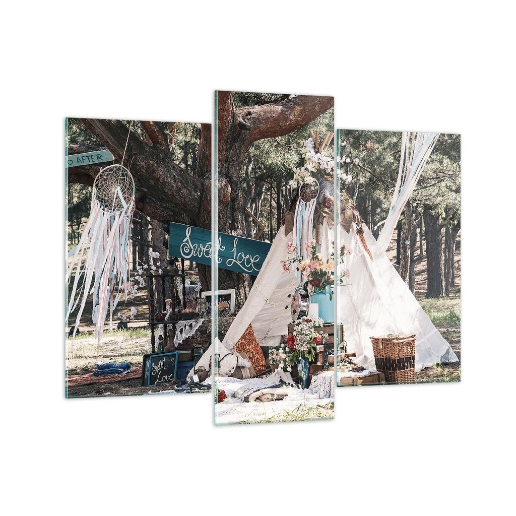 Bilder auf glas - 3 Teile - Jungvermählten Liebe Landschaft - 130x100cm - Glasbilder - Wandbilder - Bilder - Wanddekoration aus Glas - Glas Bilder...