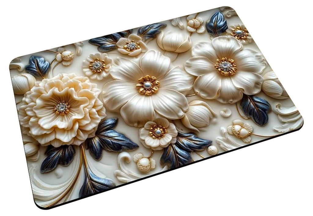 3D-Fußmatte mit Blumenmuster, weich, saugfähig, aus Kieselgur, rutschfest, für Bad, Badewanne und Küche.