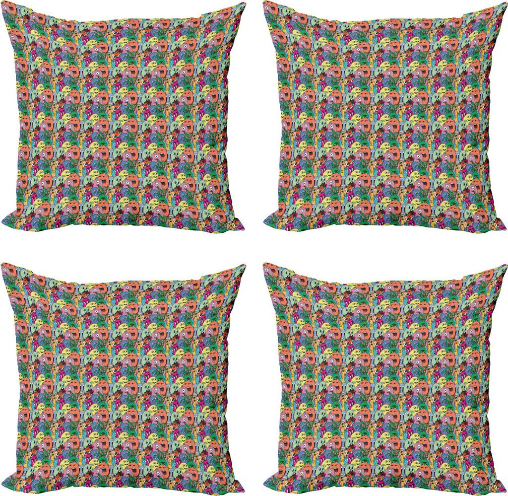 ABAKUHAUS Verrückt Kissenbezug Set (4 Stück), Cartoon Monster Childish, Moderner Doppelseitiger Digitaldruck, 45 cm x 45 cm, Mehrfarbig