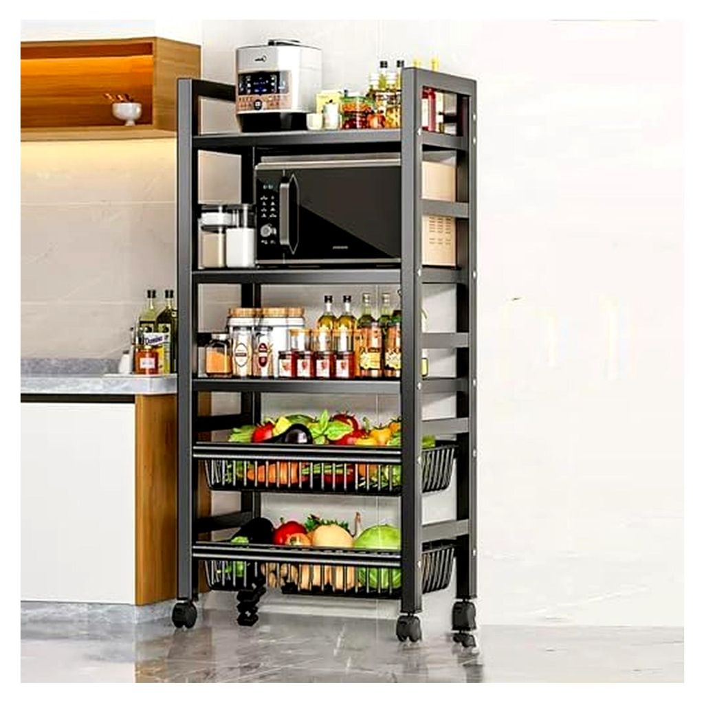 Rollbarer Küchenwagen mit Rädern, robustes Metallregal für die Küche, multifunktionale Aufbewahrung, Obst- und Gemüsekorb, geeignet für Esszi...