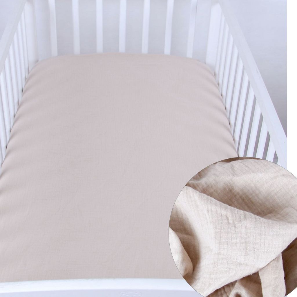 BabyLux Spannbettlaken Musselin 70x140 Spannbetttuch Baby-& Kinderbett Beige