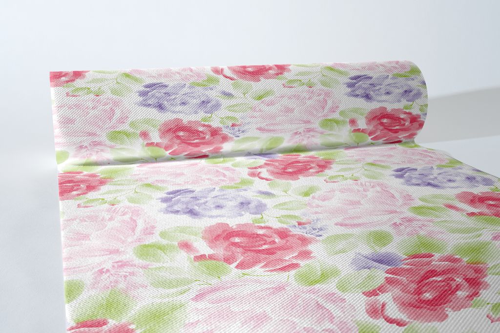 Airlaid Tischläufer Valerie, 40 cm x 24 m , 1 Stück - Mank - Floral Blumen