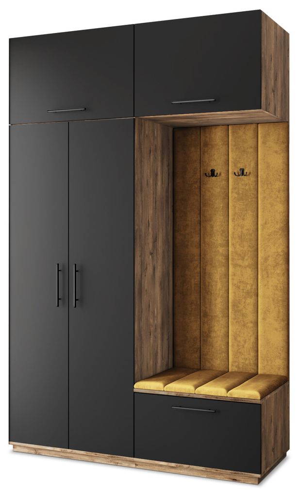 Masseno Garderobe-Set REMA 150/240/60 cm Modern Garderobenschrank Eiche Lefkas, Veloursstoff MONOLITH 48 (Gelb)