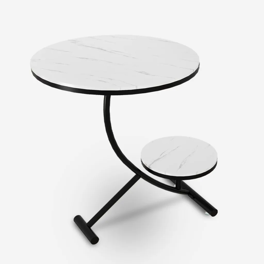 Table basse design en marbre véritable et métal blanc 2 étagères Marpes