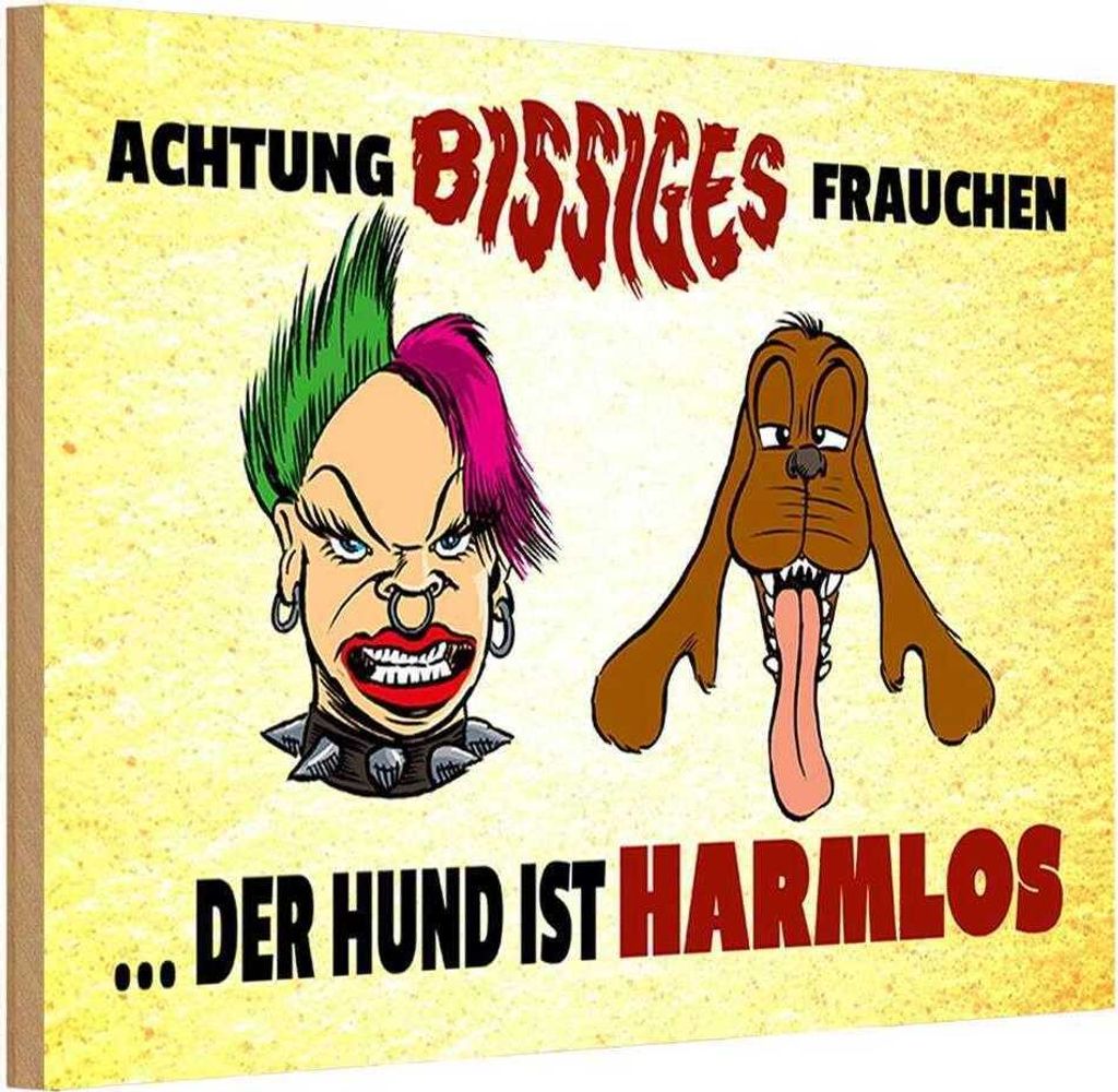 vianmo Holzschild 20x30 cm Achtung bissiges Frauchen Hund