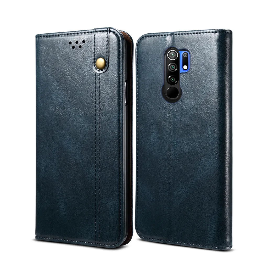 Custodia per Xiaomi Redmi 9, portafoglio in pelle flip case con funzione di stand blu