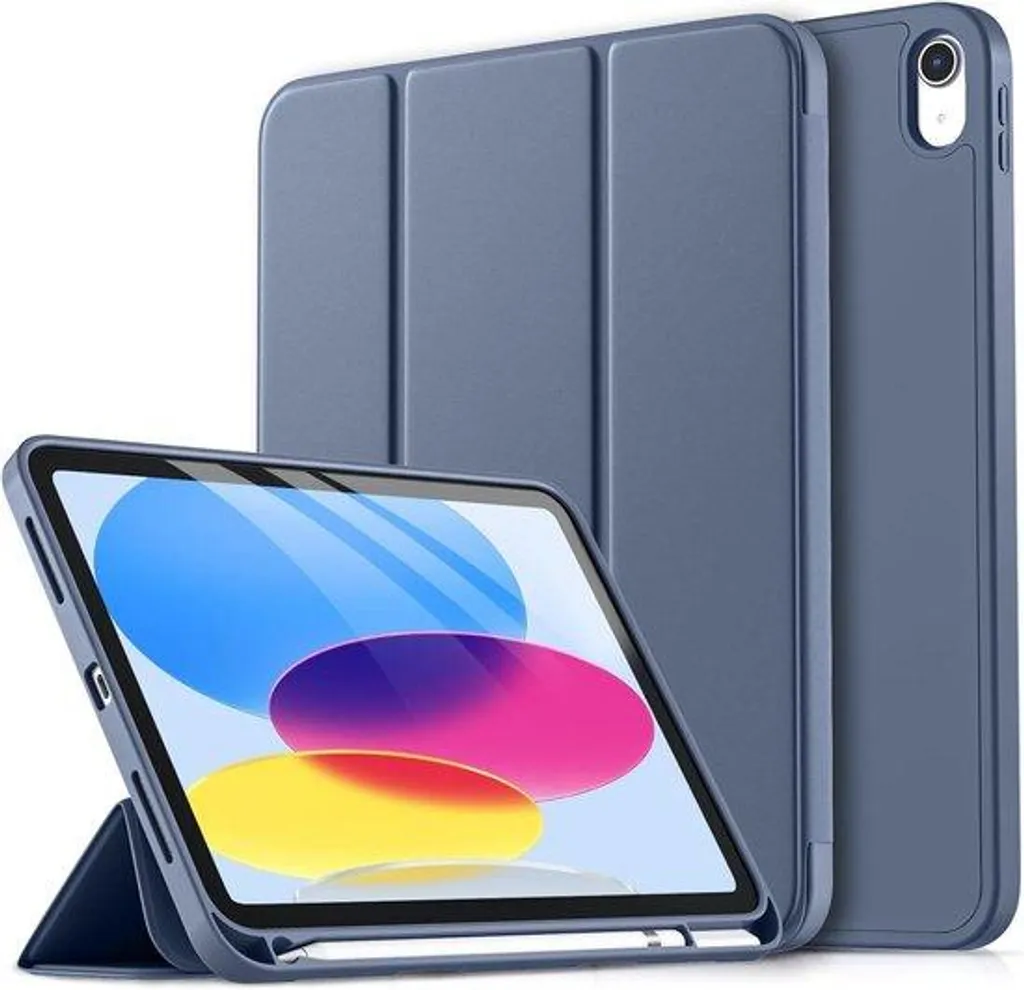 Étui iPad 10 pouces gris et bleu en TPU souple avec porte-stylet intégré