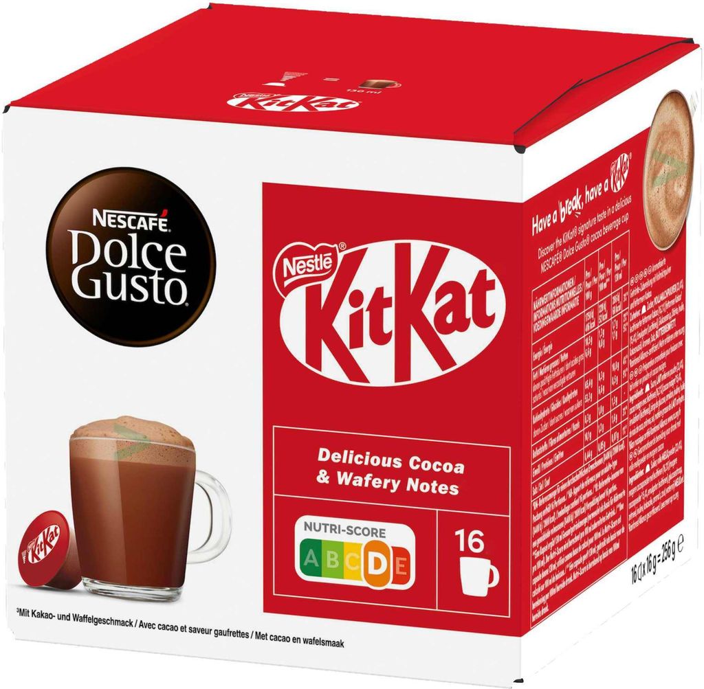 Nescafe Dolce Gusto KitKat Kapseln mit Kakao und Produktbild 