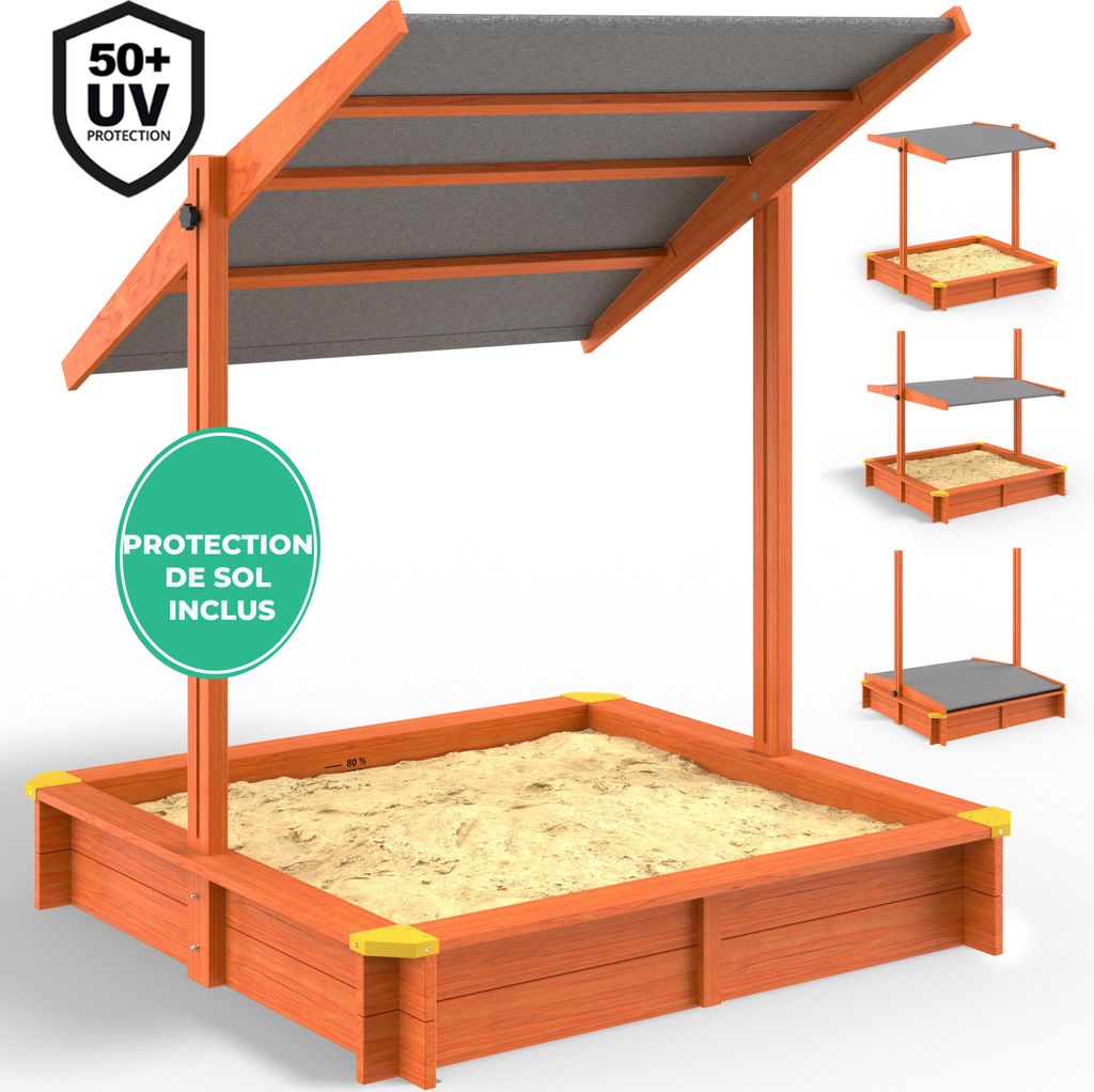 SPIELWERK® Bac à sable en bois SAMI 120x120cm tapis de sol Image du produit 