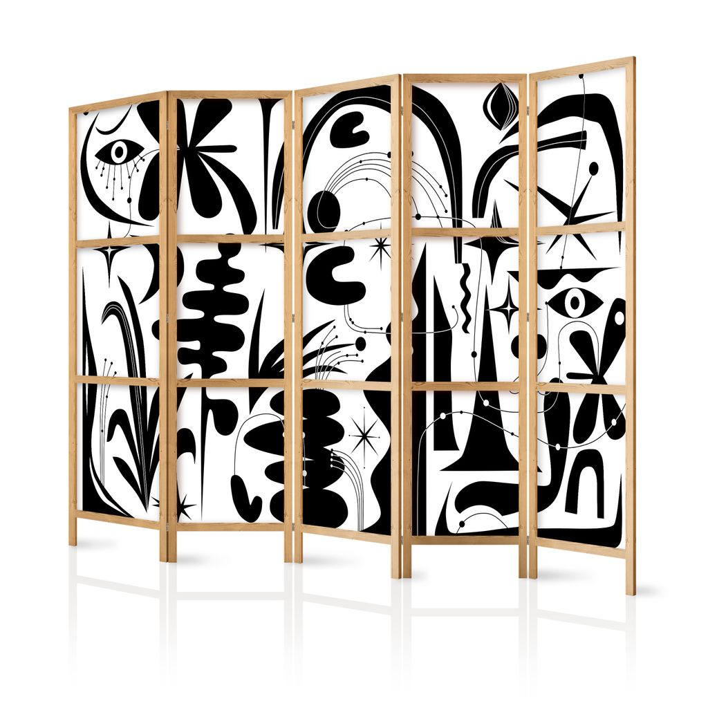 Paravent XXL 225x171 cm 5-teilig einseitig eleganter Sichtschutz Raumteiler Trennwand Raumtrenner Holz Design Motiv Deko Home Office Abstrakt nicht...