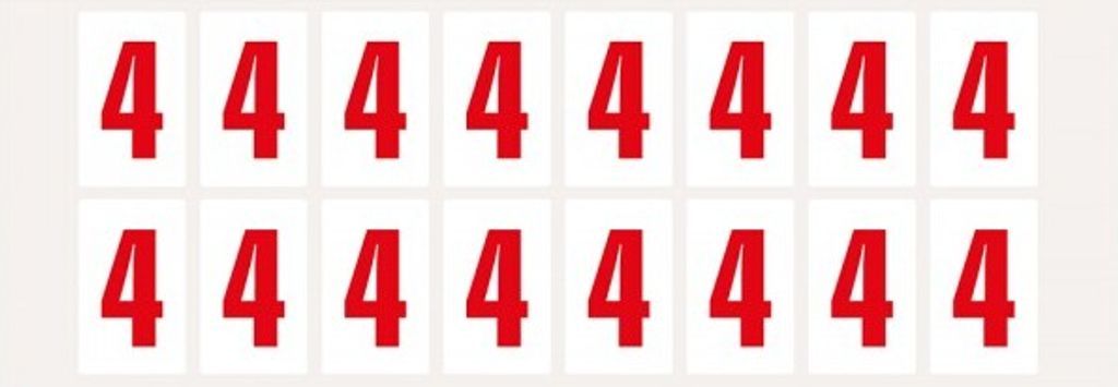 Dreifke Aufkleber I Ziffer 4, weiß/rot, Folie, Schrifthöhe 25mm, 22x36mm, 32...