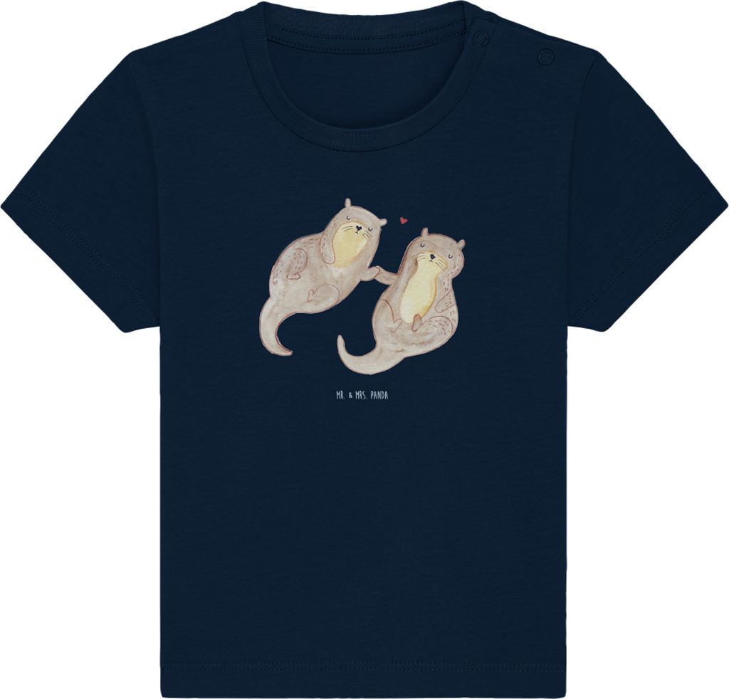 Mr. & Mrs. Panda Babyshirt Otter Hände halten 24. - 36. Monat - French Navy - Geschenk, Seeotter, Öko Baby T-Shirt, Shirt, Kinder, Oberteil, Roma...