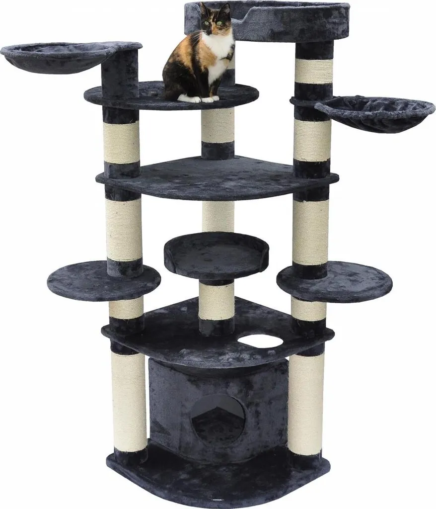 Arbre à chat XXL 202 cm gris anti-basculement pour protéger vos meubles