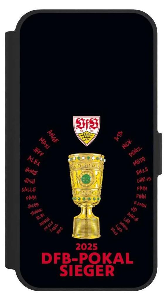 NIVOCASE Klapphülle für Apple iPhone 16e Handyhülle aus Kunst Leder NIVOflip schwarz Offizielles Lizenzprodukt Pokal VfB Stuttgart