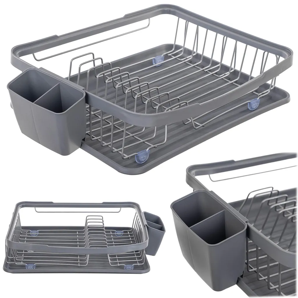 Support vaisselle gris avec égouttoir amovible et bac de récupération d'eau