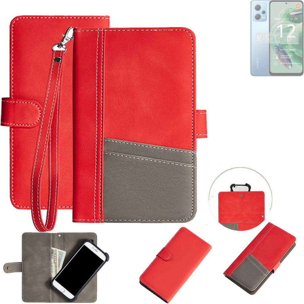 K-S-Trade Handy Schutzhülle kompatibel mit Xiaomi Redmi Note 12 5G Hülle Portemonnee Brieftasche Klapphülle Kartenfächer Flip Wallet Case Etui