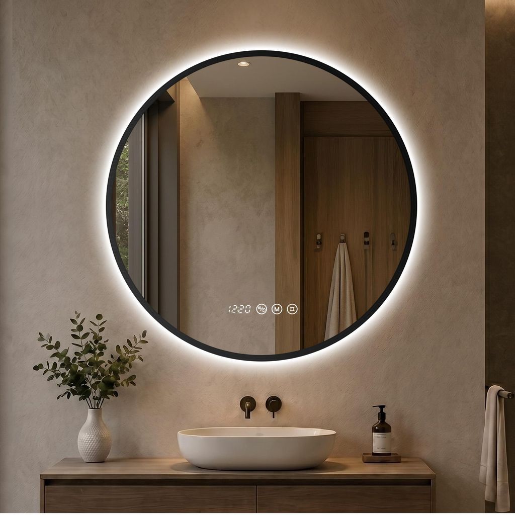S'AFIELINA LED Badezimmerspiegel Rund Ø70 cm, Schwarzer Produktbild 