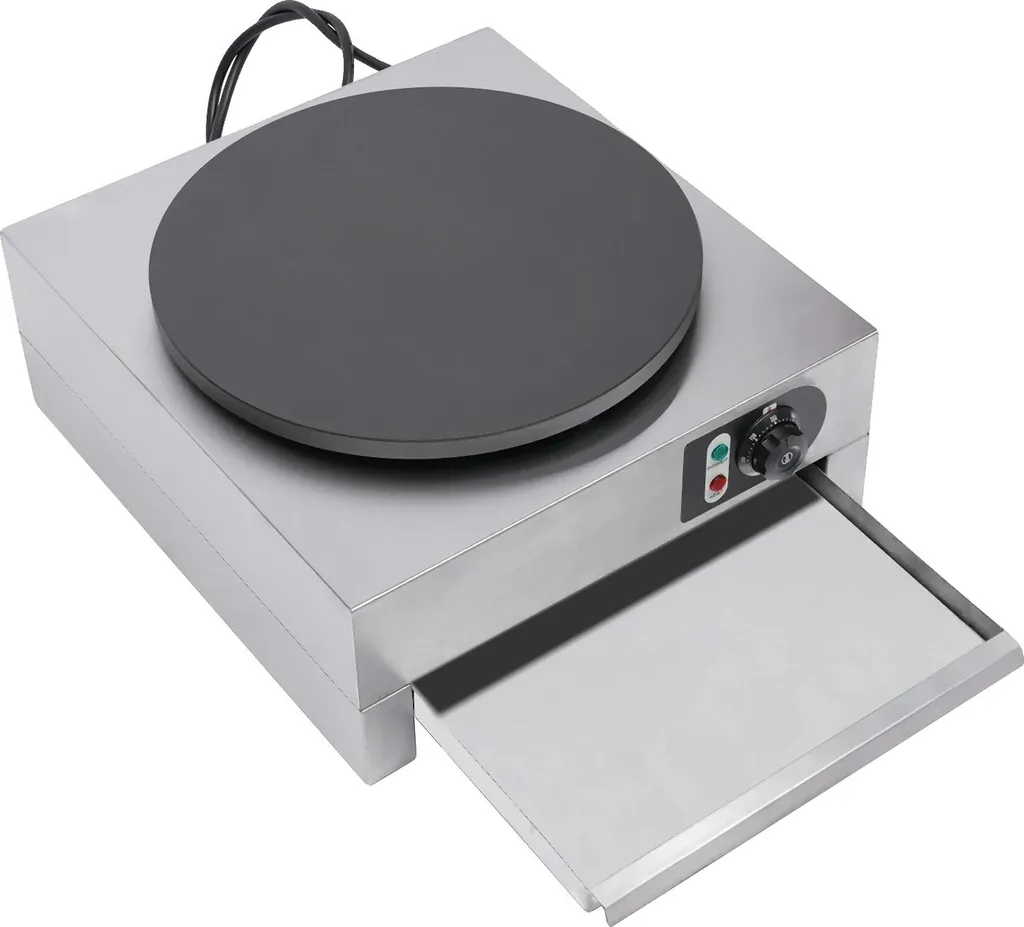 Appareil à crêpes compact argenté avec plaque de cuisson antiadhésive