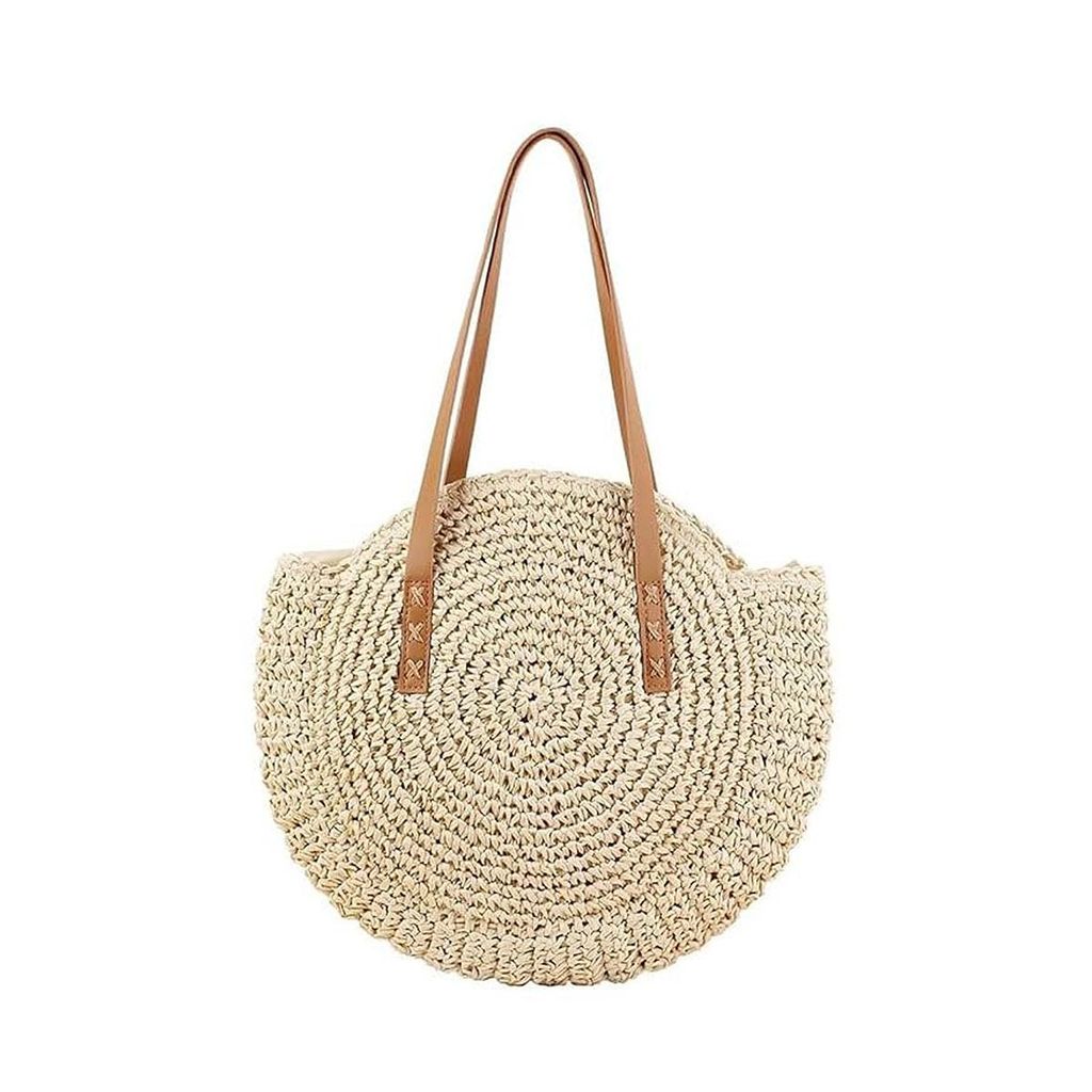 Einfache runde Einzelzimmer gewebte Tasche, groß beige, Strandtasche für den Urlaub am Meer