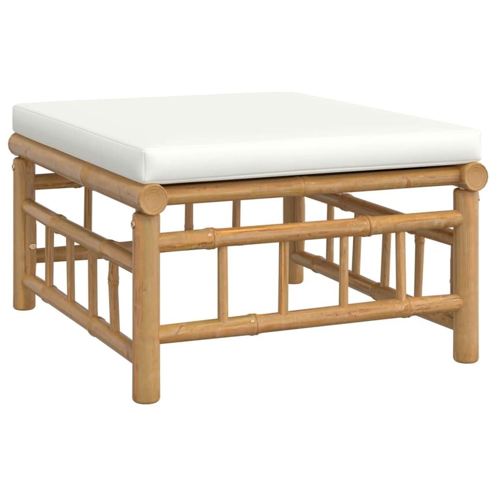Sgabello da giardino con cuscino bianco crema in bambù Immagine del prodotto 