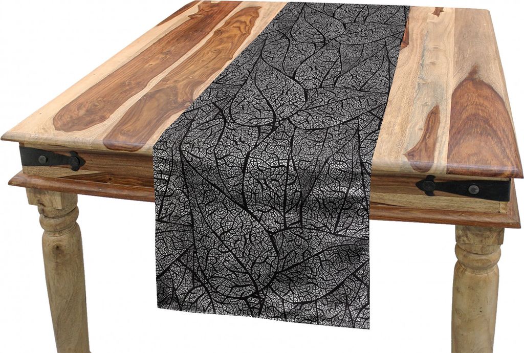 ABAKUHAUS Abstrakt Tischläufer, Blätter Aufwändige Flora, Esszimmer Küche Rechteckiger Dekorativer Tischläufer, 40 x 180 cm, Weiß Schwarz