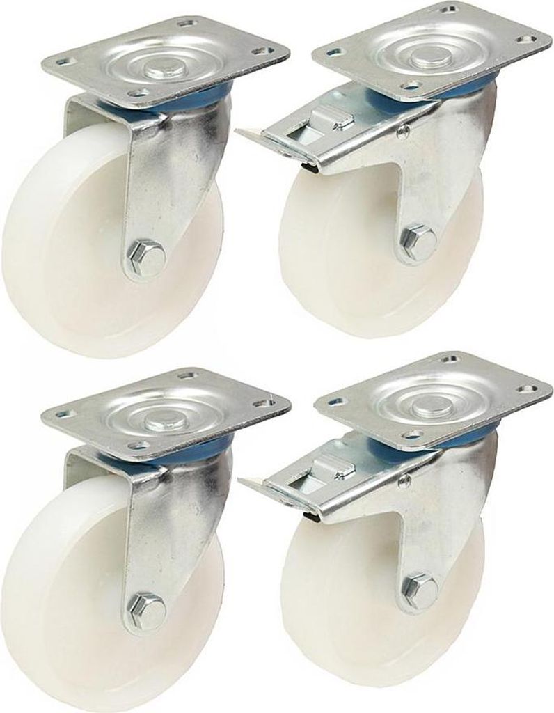 125mm 5" Zoll Nylon-Rollen Schwerlast-Lenkrollen & gebremste Rollen Satz 170kg pro -