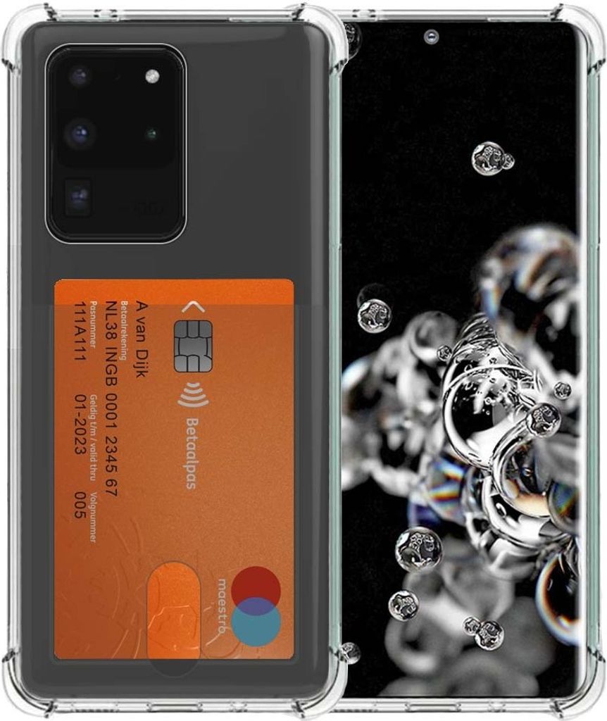 Smartphonica Telefoonhoesje Geschikt voor Samsung Galaxy S20 Ultra met Pasjeshouder Doorzichtig Siliconen - Transparant TPU Shockproof Backcover ...