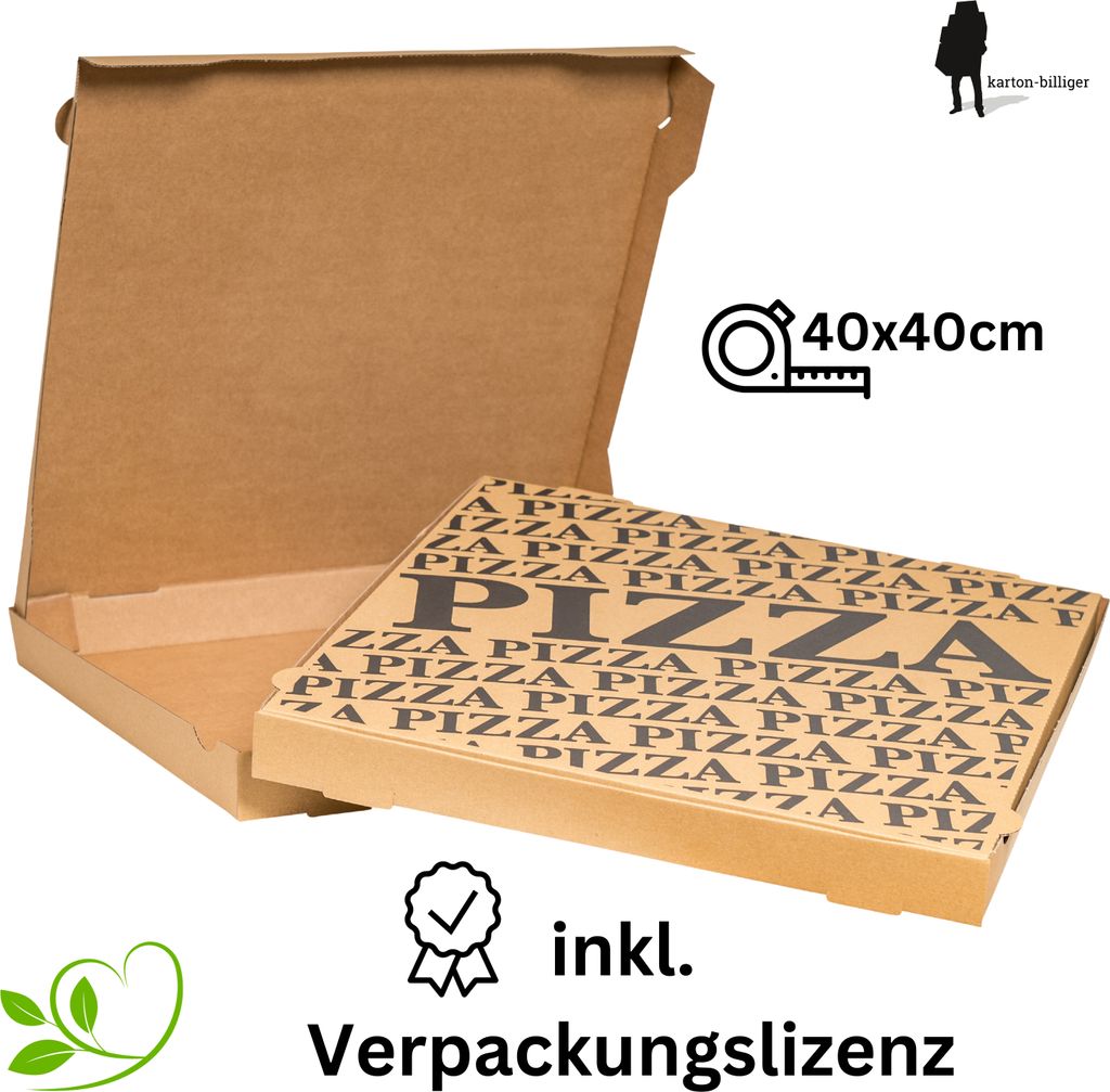 100x Pizzakarton Pizzaschachtel Pizzabox 40x40x4cm, braun, inkl. Verpackungslizenz!!