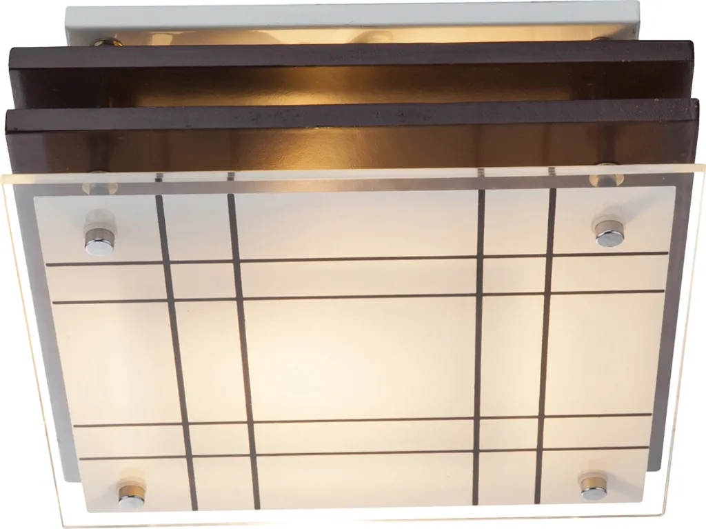 Plafonnier KADAVU carré en bois et chrome avec motif croix en verre