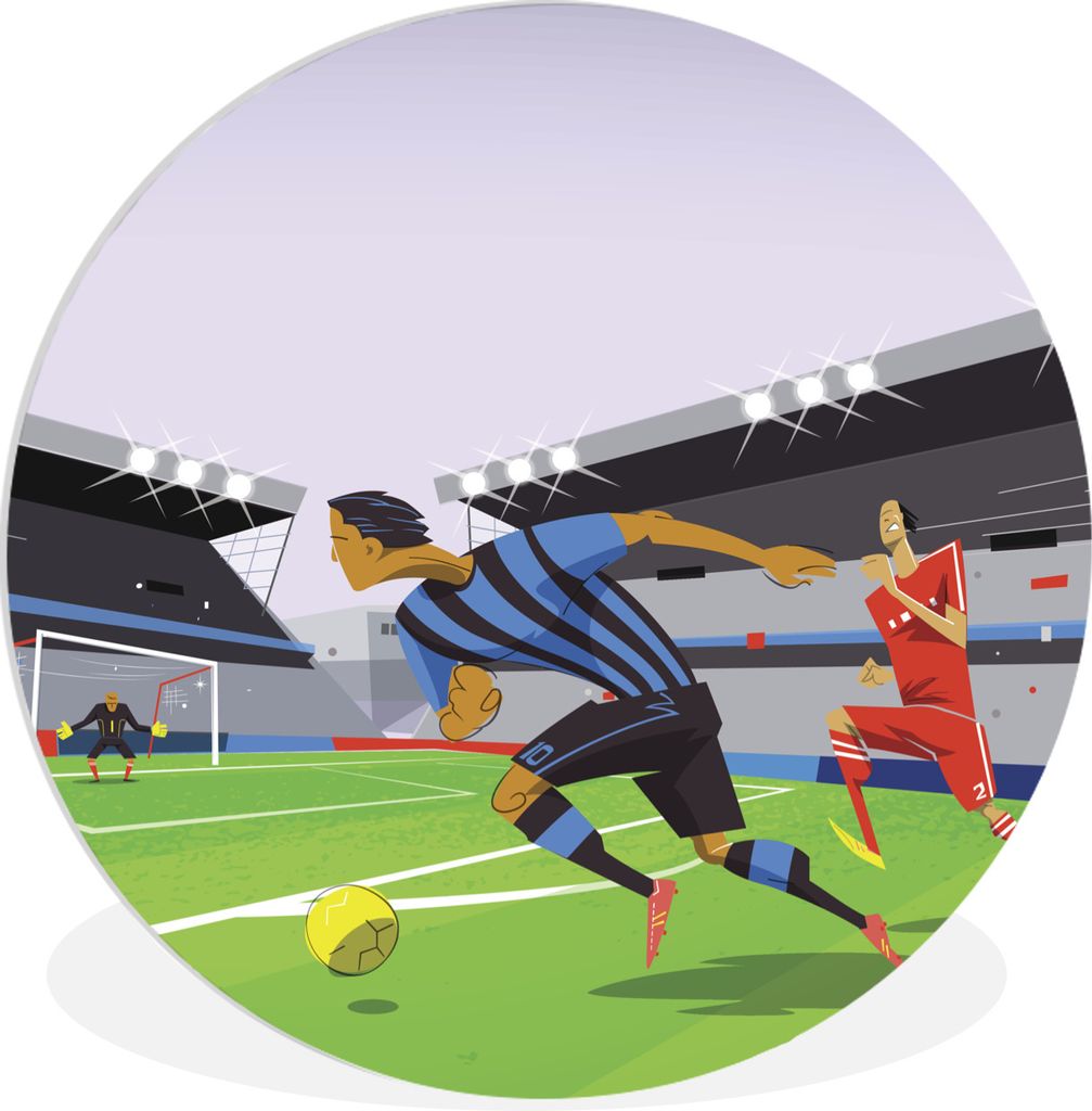 MuchoWow Rundes Wandbild - Runde Bilder Eine Illustration von Spielern, die in einem Stadion Fußball spielen - Junge - Mädchen - Kinder Ø 90 c...