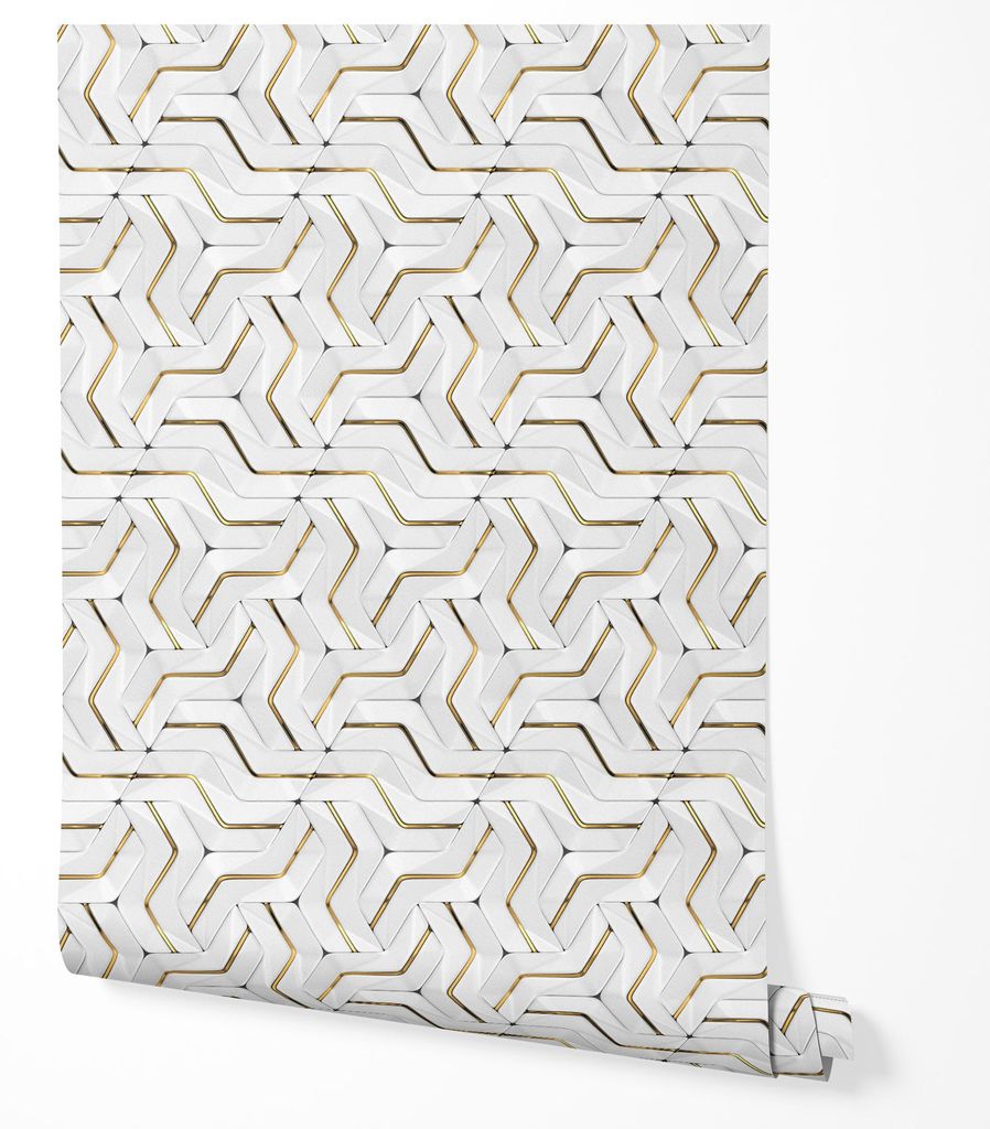 Vliestapete 3D Geometrisches Wellenmuster Wohnzimmer 4x2,5 Gold-Weiß