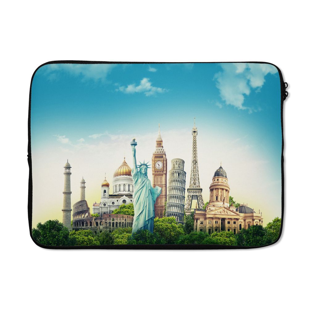 MuchoWow Laptop Hülle 14 ZollWelt - Eiffelturm - Freiheitsstatue Laptoptasche - Laptoptasche - Stoßsicher - Schutzhaube