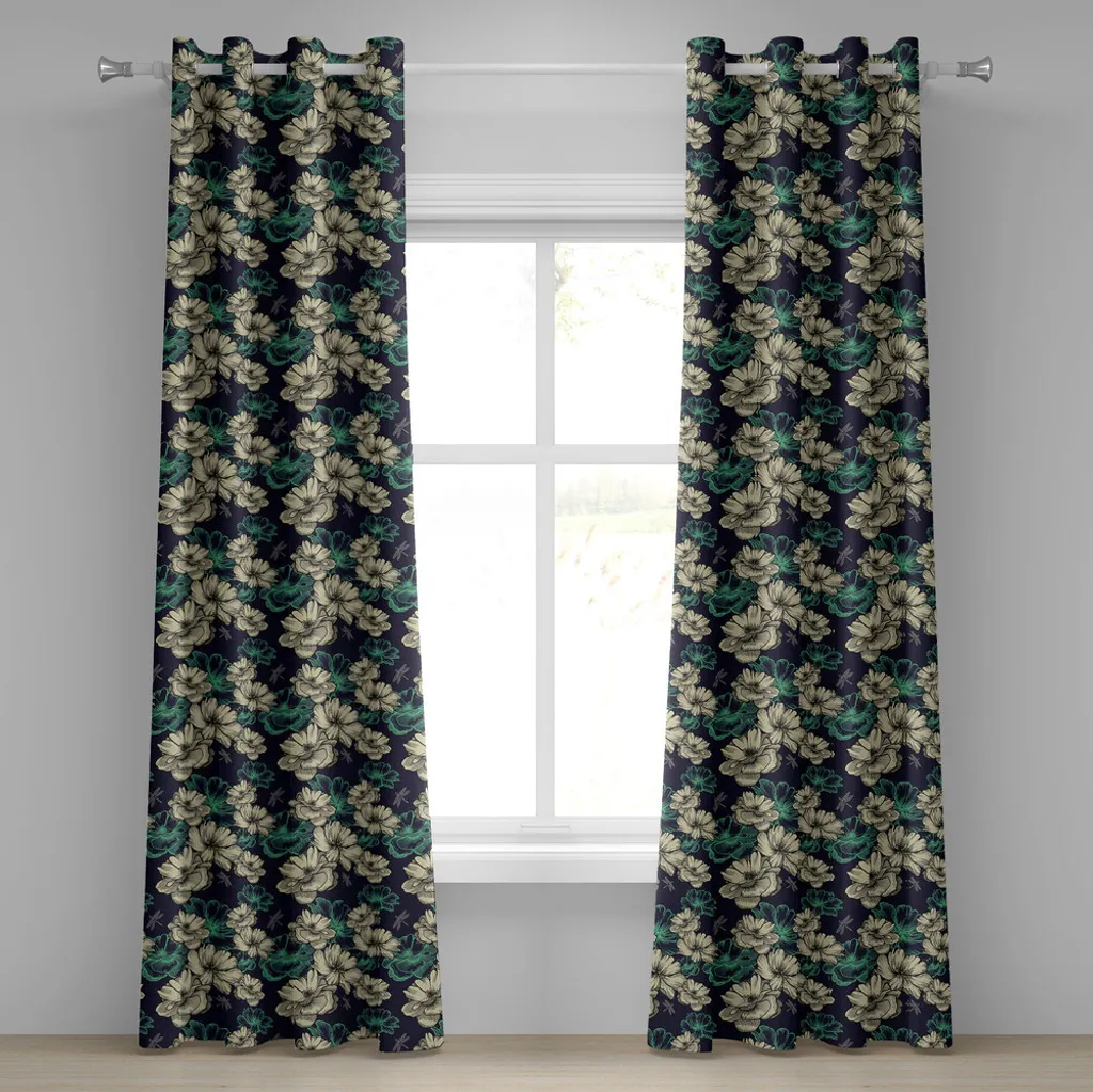 Paire de rideaux décoratifs à motifs Libellules et Fleurs Sauvages