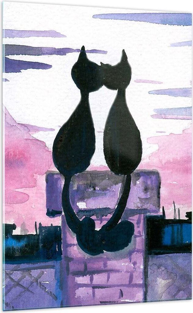 Bilder auf glas - Einteilig - Katzen Dach Liebe Tier - 70x100cm - Glasbilder - Wandbilder - Bilder - zum Aufhängen bereit - Wanddekoration aus Gla...