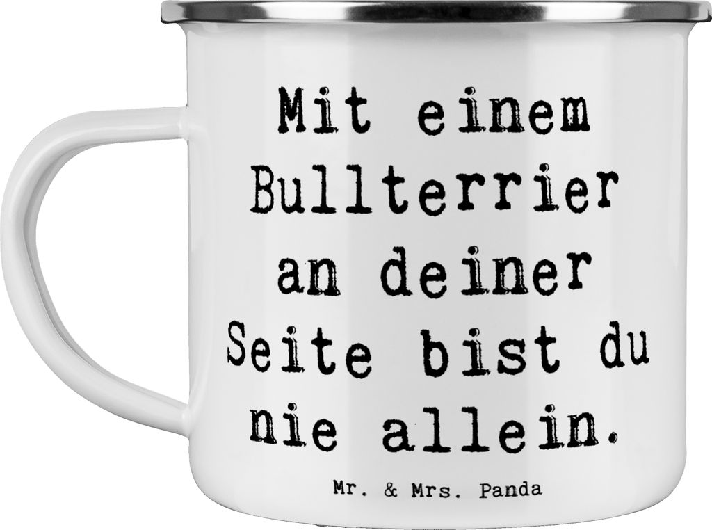 Mr. & Mrs. Panda Emaille Tasse Spruch Bullterrier Begleiter - Weiß - Geschenk, Verbundenheit, Hunderasse, Teetasse, Becher, Stärke und Sanftmut, ...