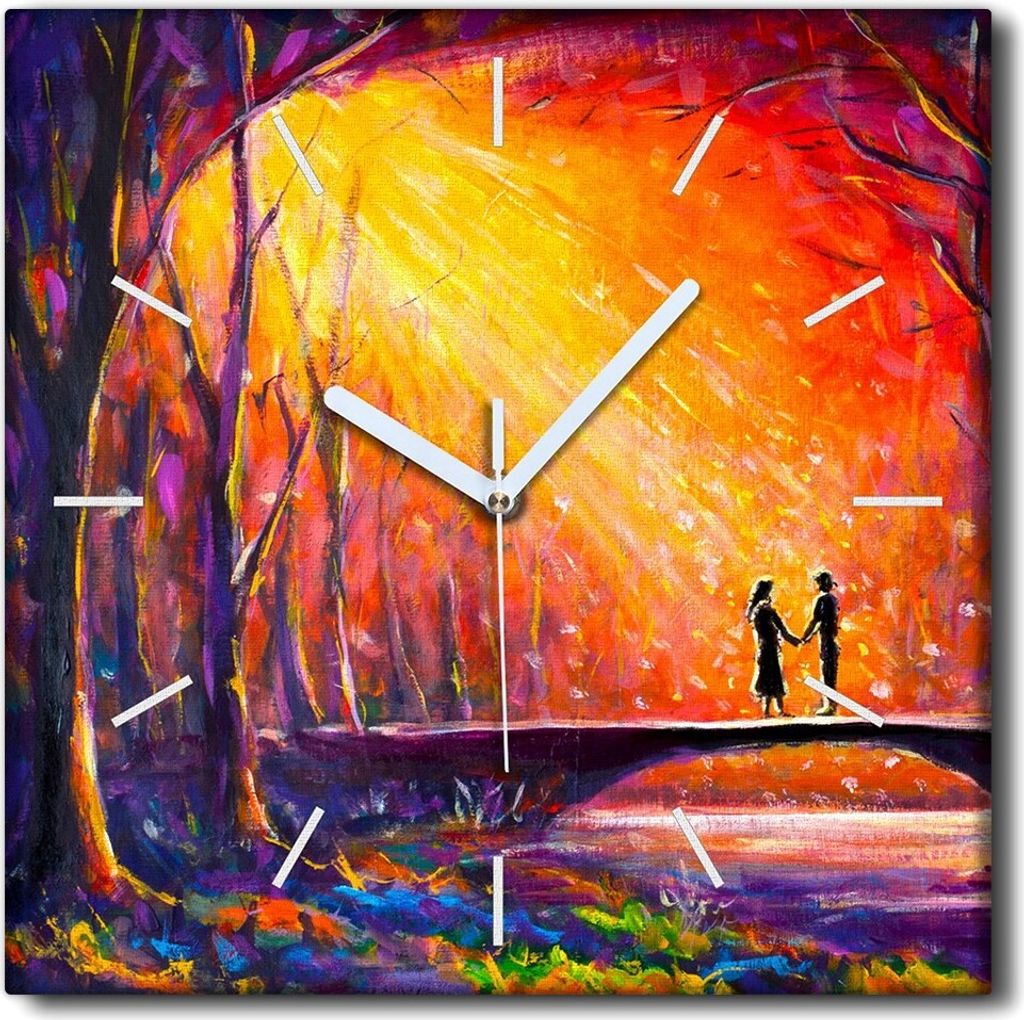 Coloray Uhr auf Leinwand 30x30 cm Wand Uhr Dekoration Wohnzimmer Segeltuch weiße Zeiger -Kunstbrücke in der Liebe