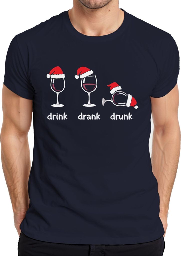 drink drank drunk Weinglas Lustig Weihnachten Geschenk Party Herren T-Shirt, Navy, M