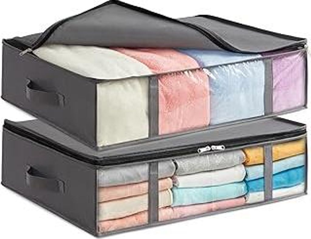 Lifewit 2 Stück 40L Unterbett Aufbewahrungsbox, Faltbare Unterbettkommode Aufbewahrungstasche Storage Boxes mit Deckel, Unterbett Aufbewahrung fü...