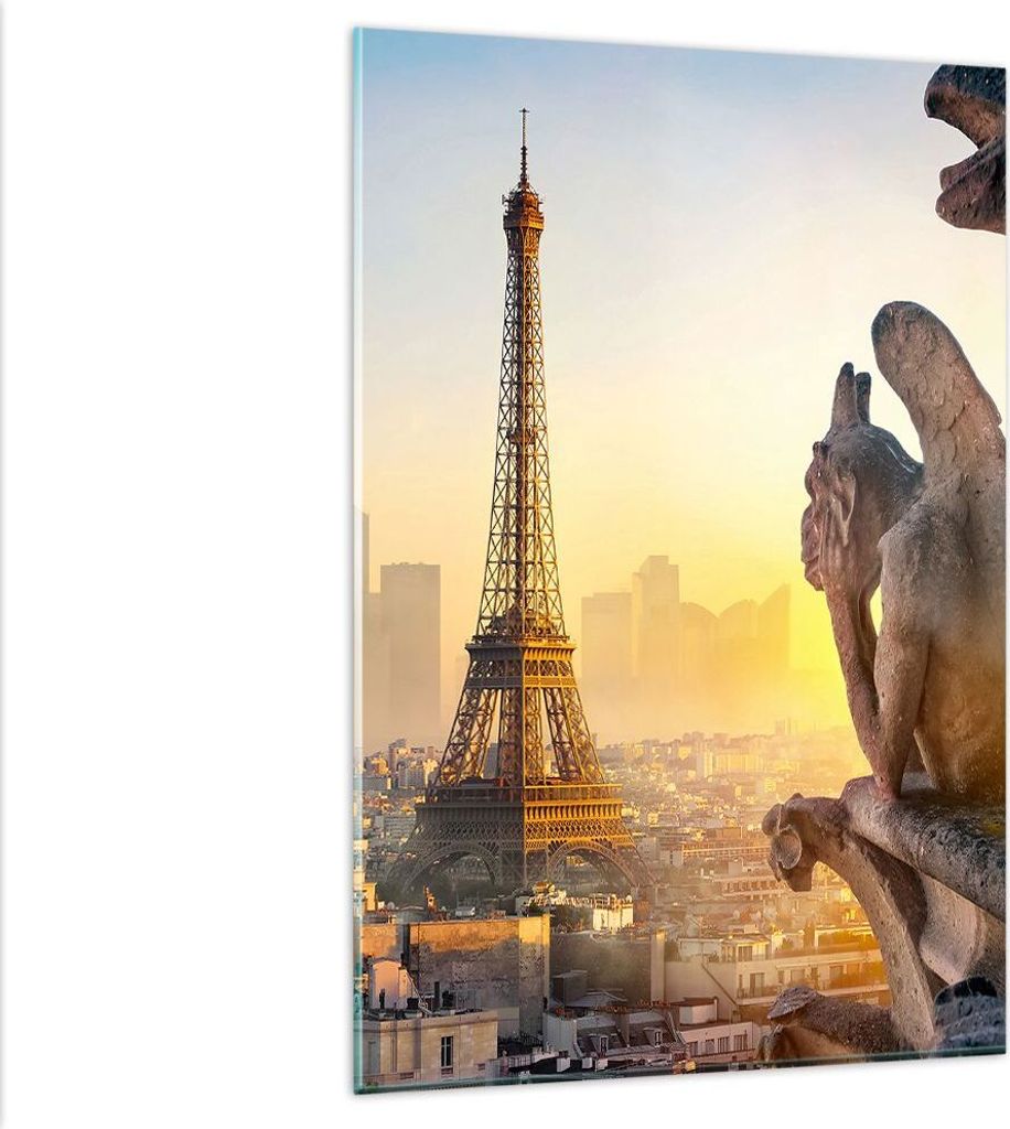 Bilder auf glas - Einteilig - Wasserspeier Turm Eiffel - 80x120cm - Glasbilder - Wandbilder - Bilder - zum Aufhängen bereit - Wanddekoration aus G...