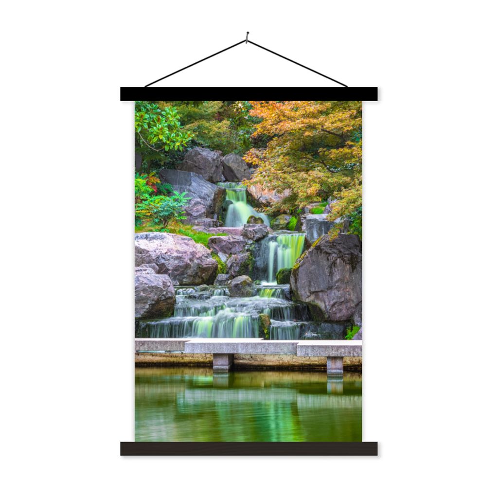 MuchoWow Textilposter Steine - Wasser - Bäume - Japanisch - Botanisch 40x60 cm mit schwarzem Rahmen - Wanddekorationen
