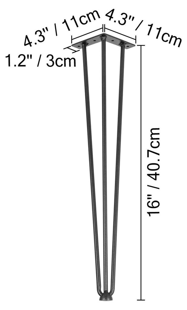 VEVOR Haarnadel Tischbein 16 Zoll 40,6 cm, Hairpin Leg Kohlenstoffstahl, Tischbeine Metall Schwarz 4 Stücke, mit 4 Gummibodenfüße, Möbelfüße ...